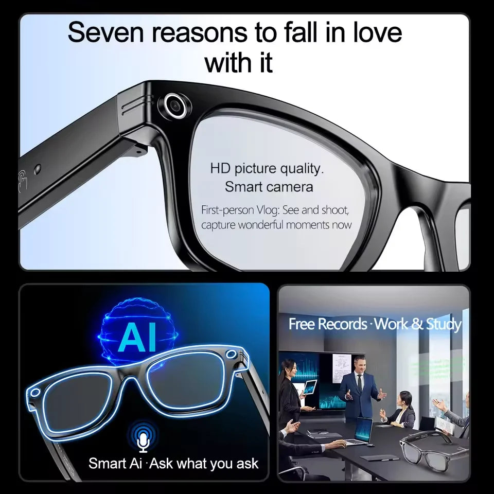 AI Camera Smart Glasses With 4K Dual Lens & Translation