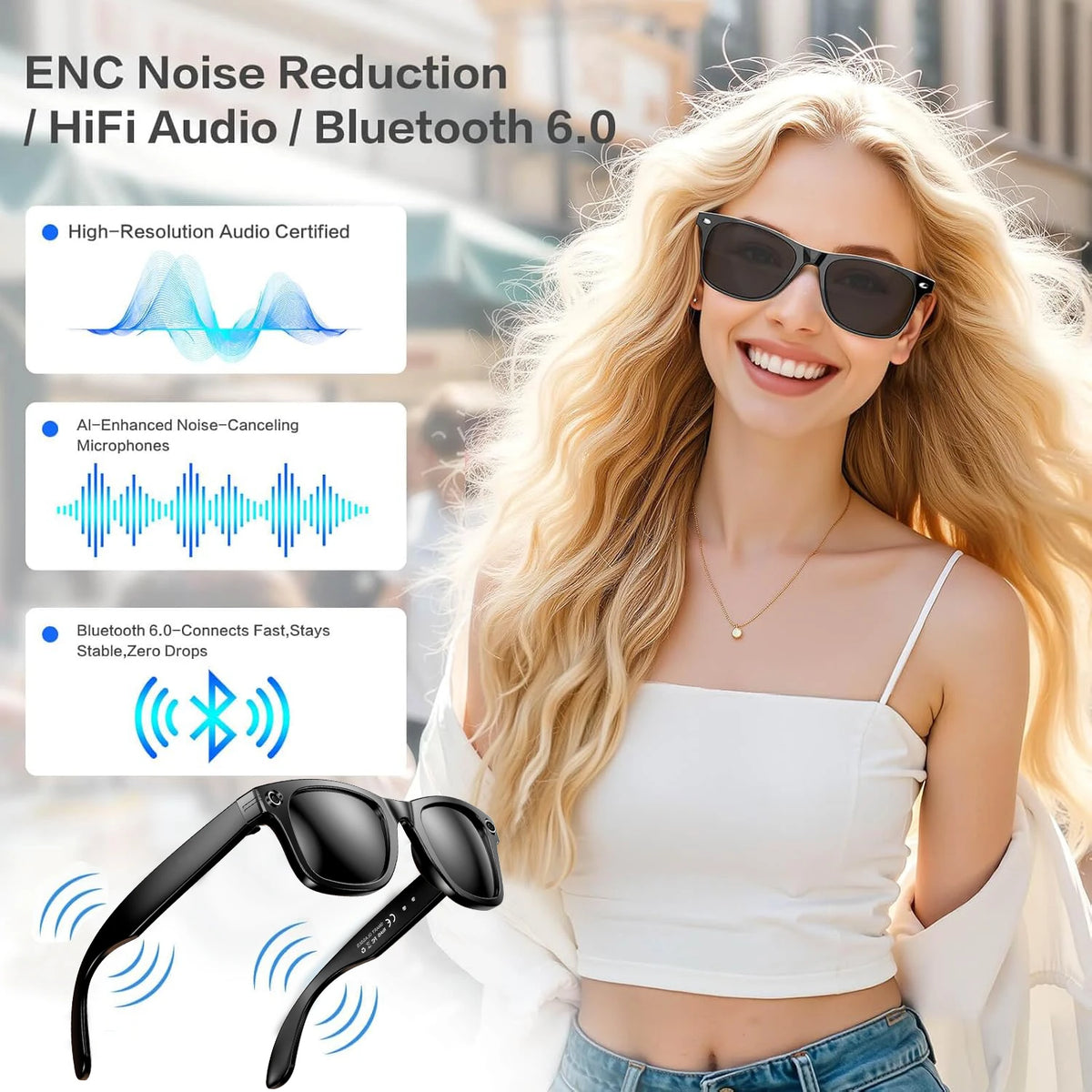 AI Camera Smart Glasses With 4K Dual Lens & Translation