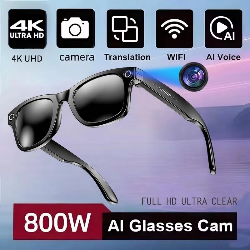Black sunglasses Color AI Camera Smart Glasses With 4K Dual Lens & Translation