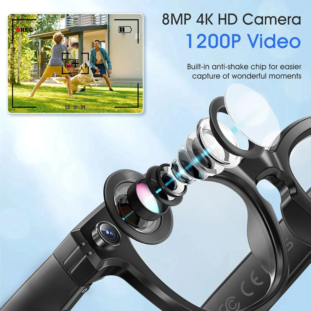 AI Camera Smart Glasses With 4K Dual Lens & Translation