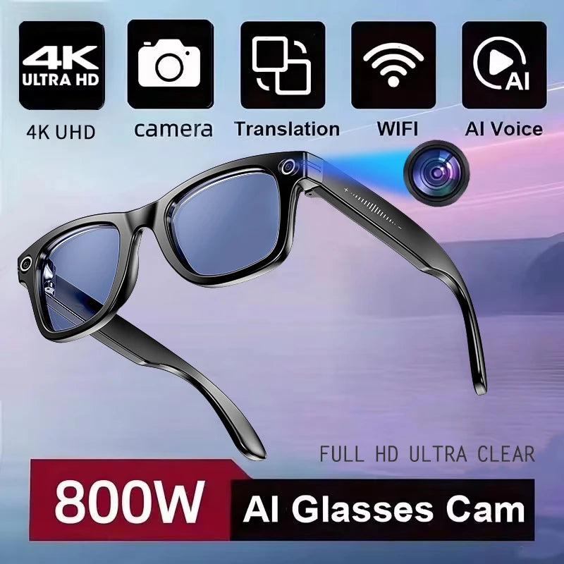Blue light Color AI Camera Smart Glasses With 4K Dual Lens & Translation